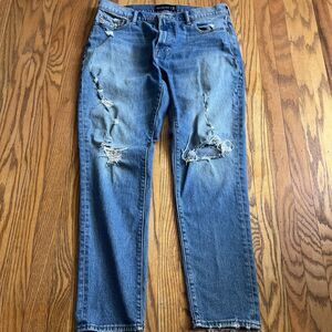 Abercrombie & Fitch Relaxed Taper Denim Jeans 34x32 Light Wash Distressed Blue